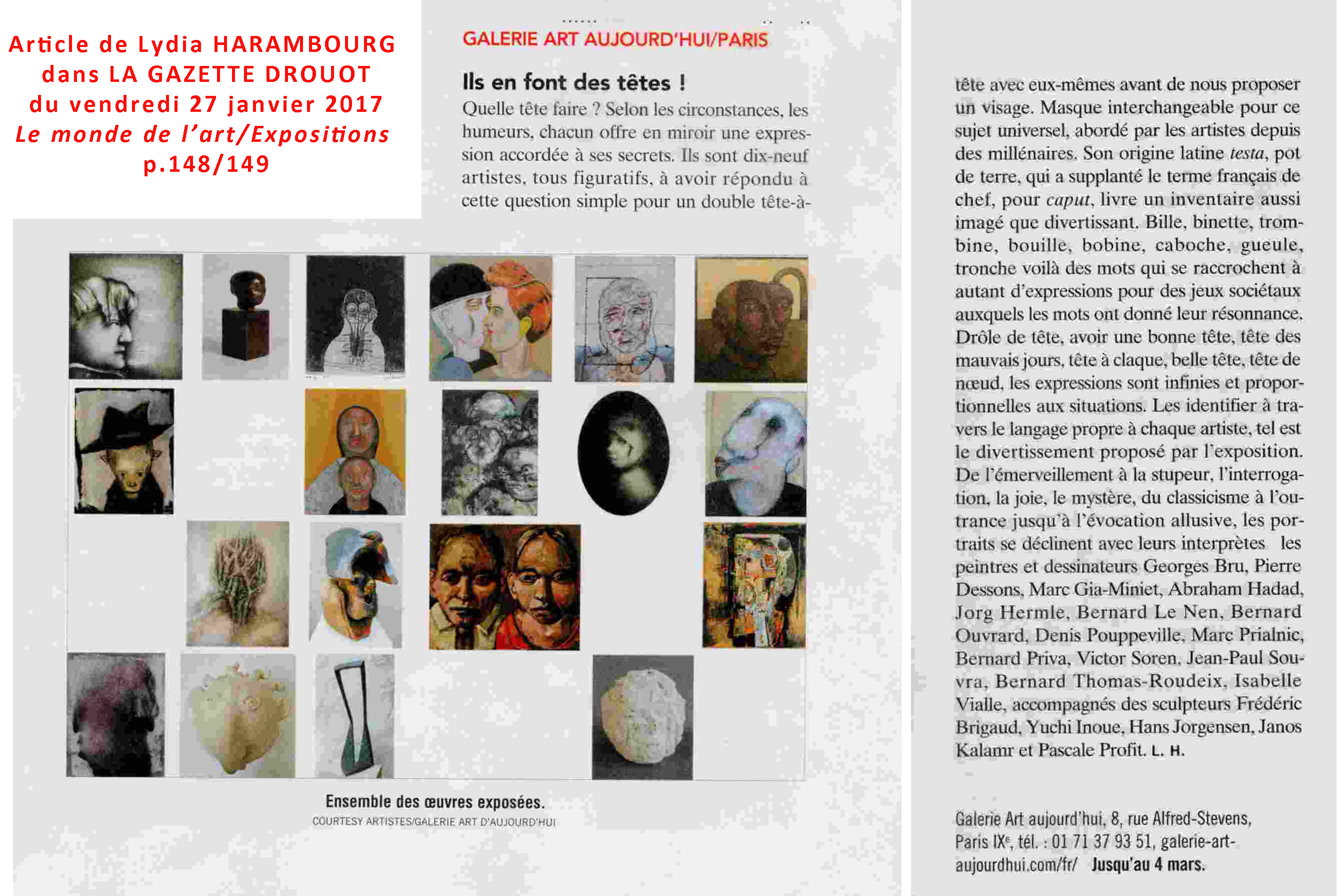 article de lydia Harambourg dans la Gazette Drouot du 27 janvier 2017